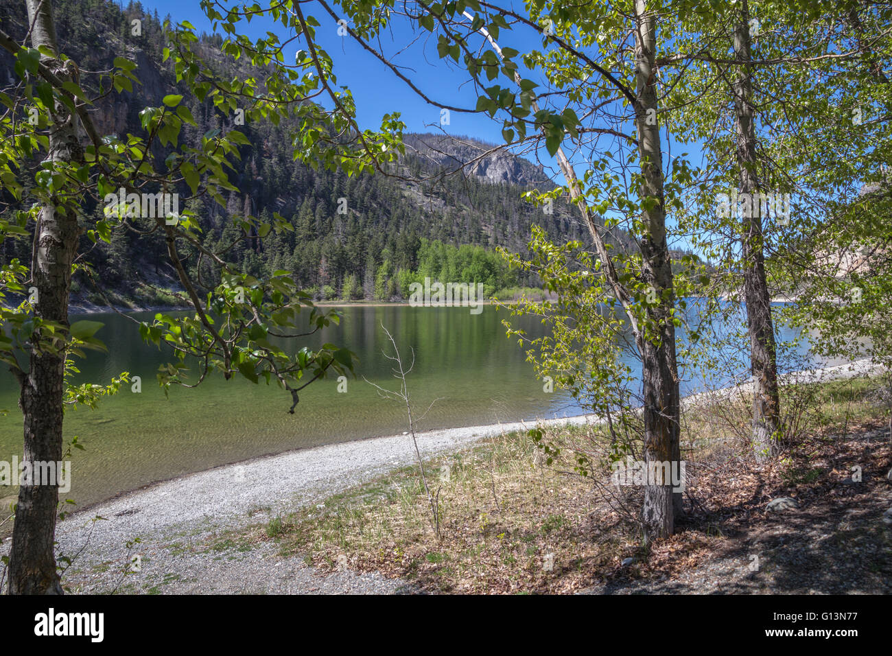 Scenic Crown Lake in springtime; Highway 99 near Cache Creek, BC Stock Photo