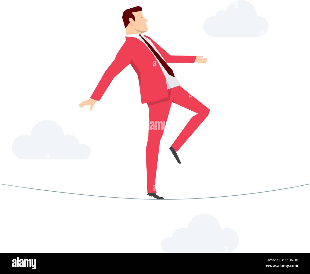 Red suit businessman walking on rope. Vector concept illustration. Stock Vector