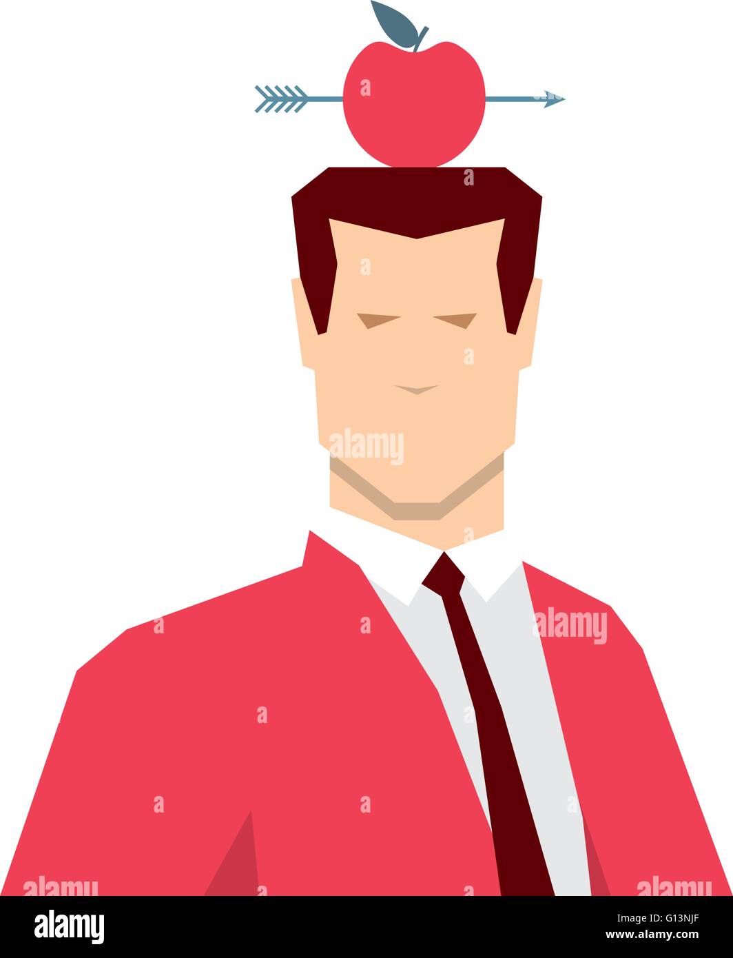 Red suit businessman and apple target. Vector concept illustration. Stock Vector