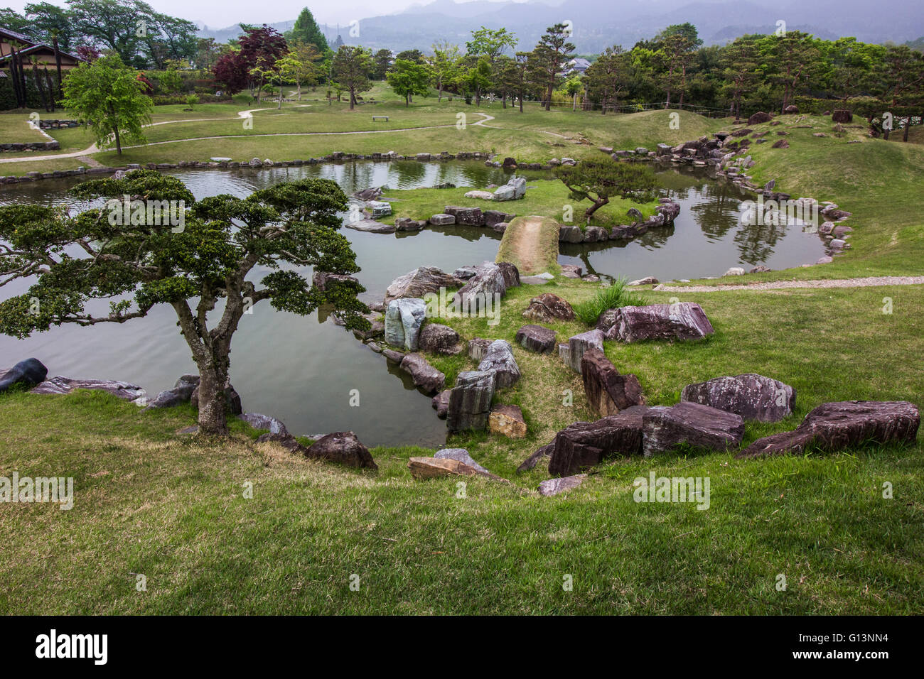 Rakuzan-en is a Hantei garden incorporates features from Kyoto Katsura Imperial Villa Stock Photo