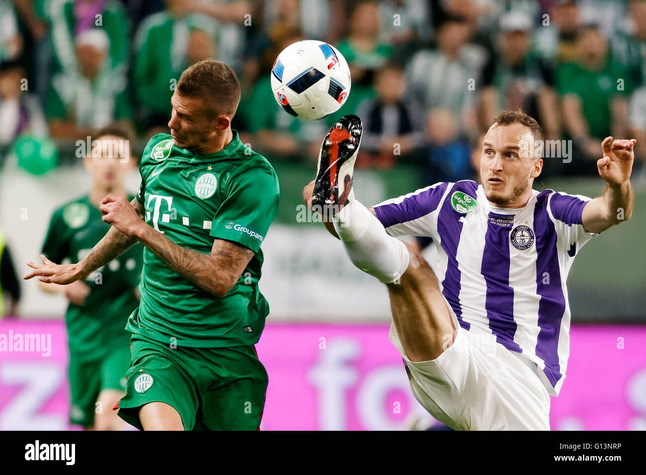 BUDAPEST, HUNGARY - MAY 7, 2016: Bojan Sankovic (R) Of Ujpest FC