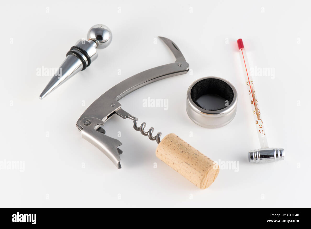 Corkscrew and accessories for wine isolated Stock Photo