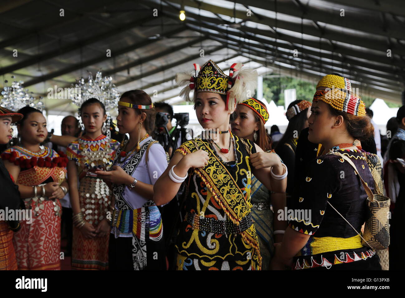 Sarawak native, Beautiful Orang Ulu ladies  in traditional costume. Orang Ulu is the indigenous groups found in Sarawak Stock Photo