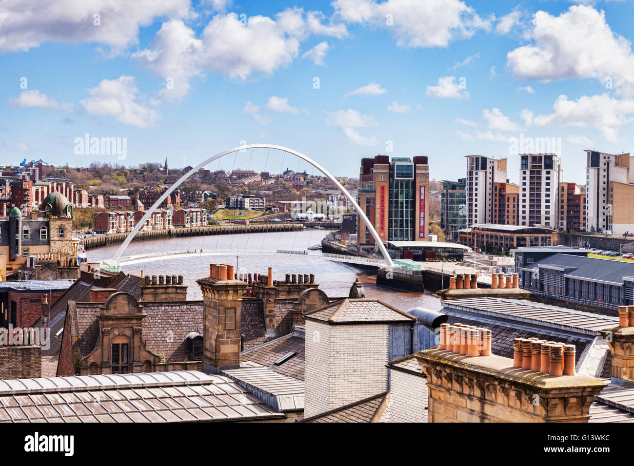 The Newcastle-upon-Tyne skyline, with the Gateshead Millennium Bridge, Tyne and Wear, England, UK Stock Photo