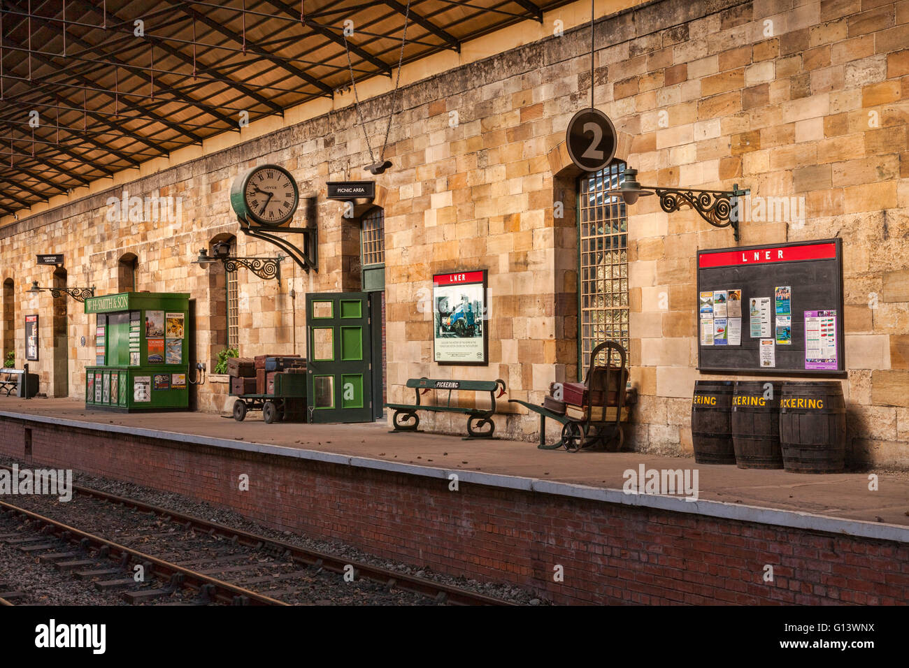 Platform 2 at Pickering Railway Station, of the North Yorkshire Moors Railway, North Yorkshire, England, UK Stock Photo