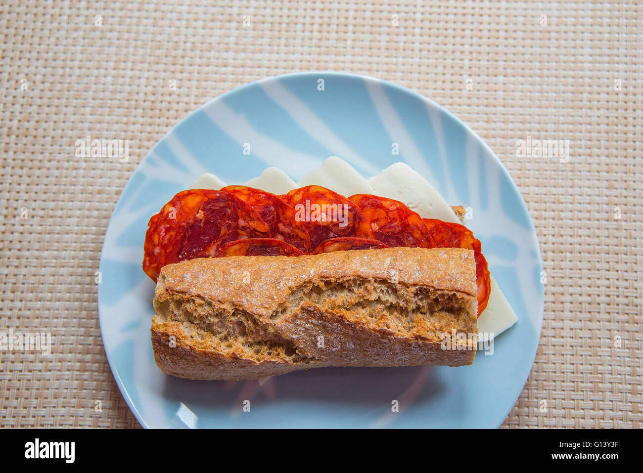 Chorizo and cheese sandwich. Spain. Stock Photo