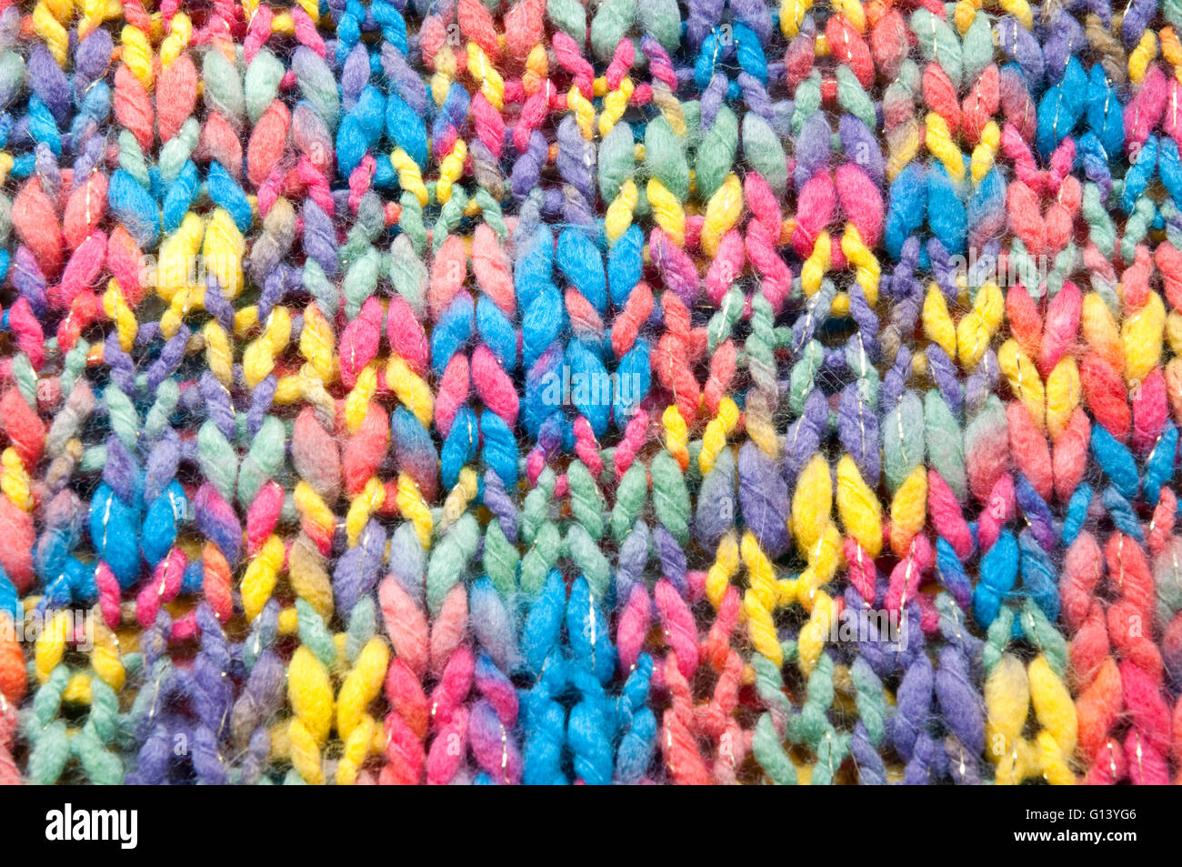 Colourful knitting texture. Close view. Stock Photo
