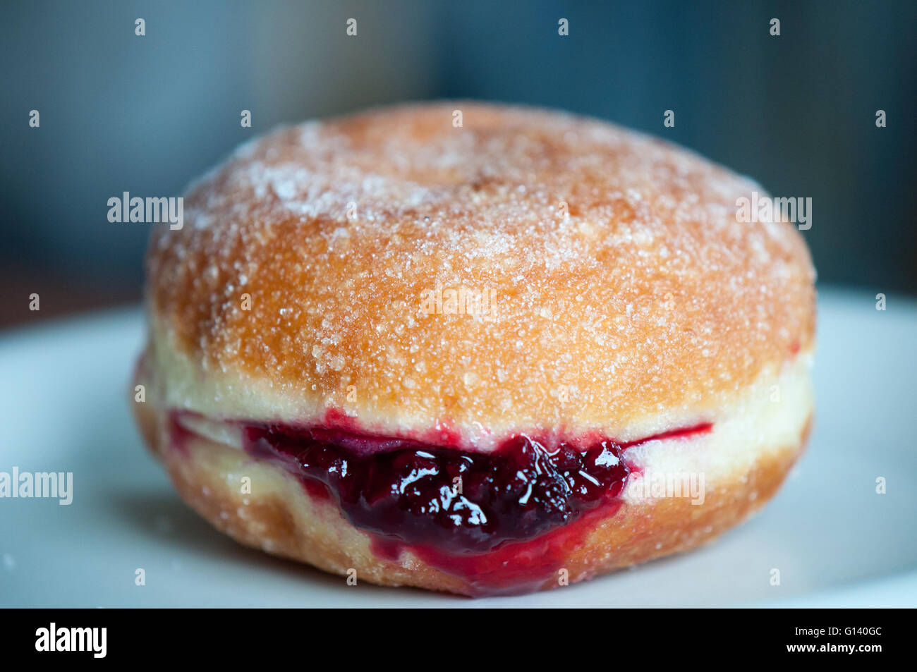 A St. JOHN bakery doughnut filled with London Borough of Jam strawberry