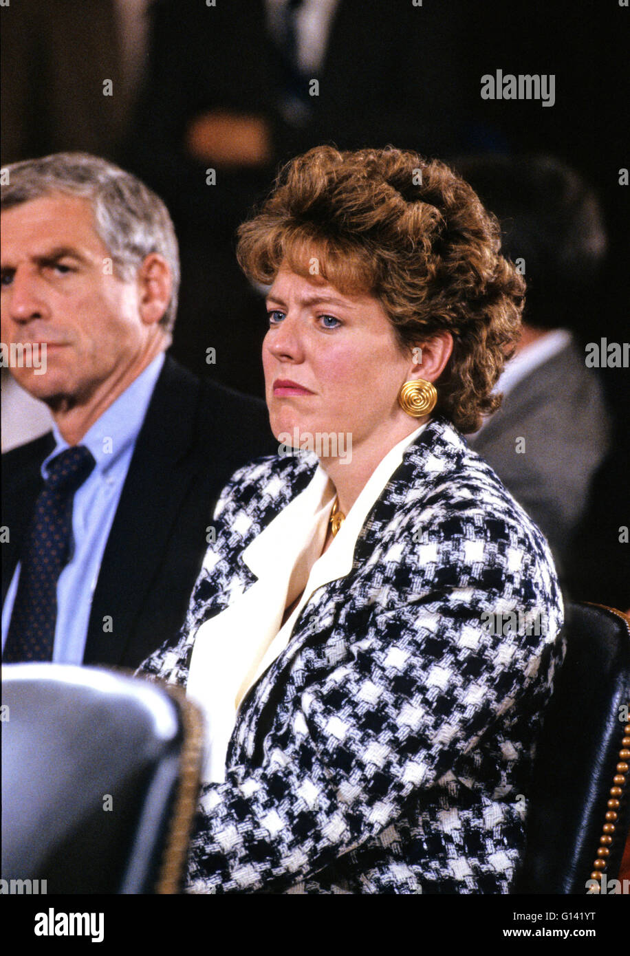 Virginia Thomas, wife of Judge Clarence Thomas, sheds a tear as she ...
