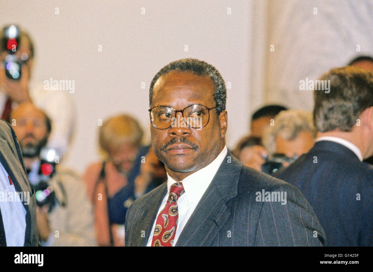 Judge Clarence Thomas appears during the hearing before the US Senate