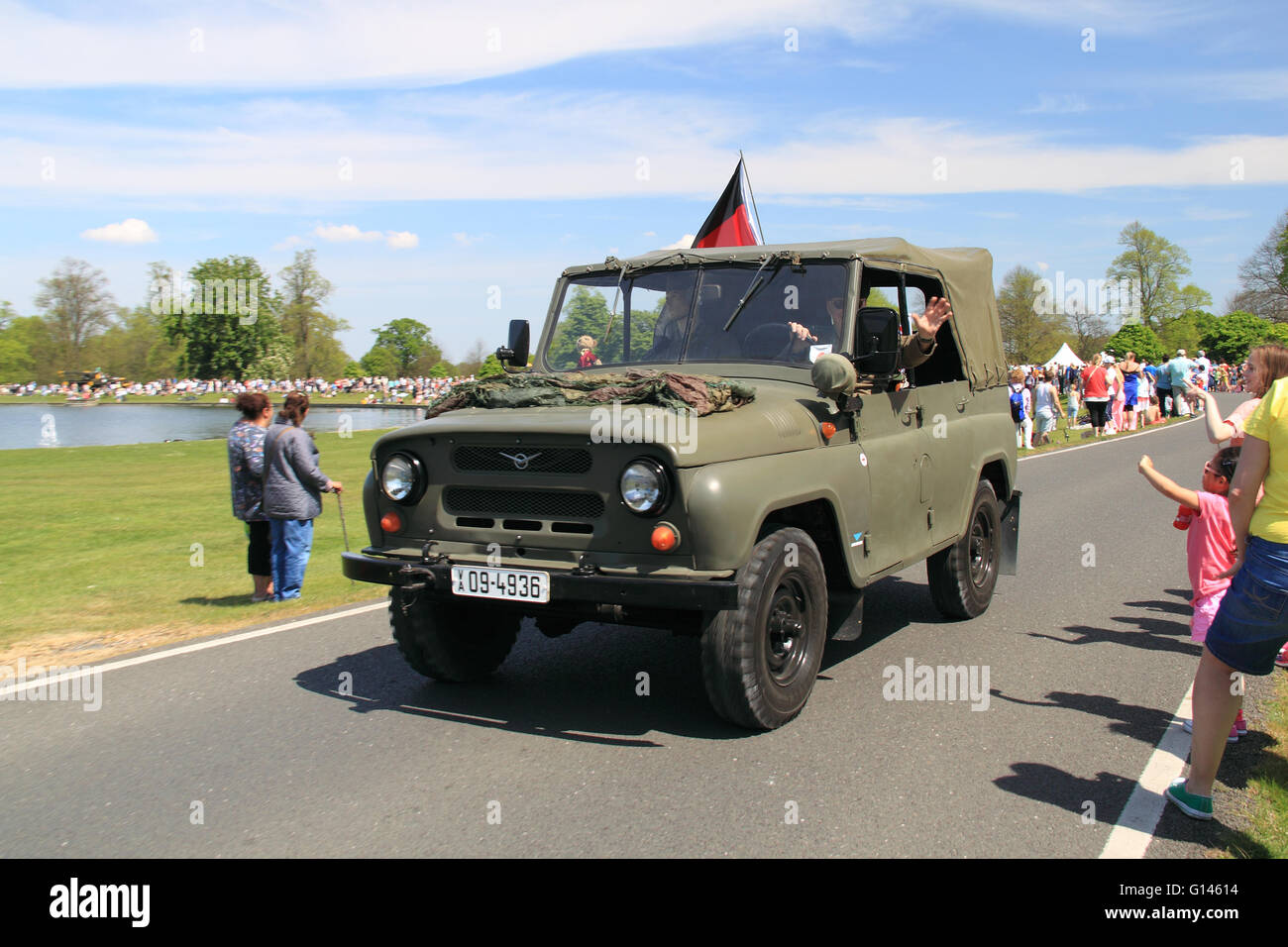 Russian-built East German Army UAZ 469B General Purpose 4x4. Chestnut Sunday, 8th May 2016. Bushy Park, Hampton Court, London Borough of Richmond, England, Great Britain, United Kingdom, UK, Europe. Vintage and classic vehicle parade and displays with fairground attractions and military reenactments. Credit:  Ian Bottle / Alamy Live News Stock Photo