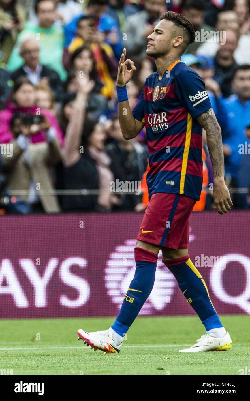 Barcelona Catalonia Spain 8th May 16 Fc Barcelona Forward Neymar Jr Celebrates A Goal During The va League Match Between Fc Barcelona And The Rcd Espanyol At The Camp Nou Stadium In