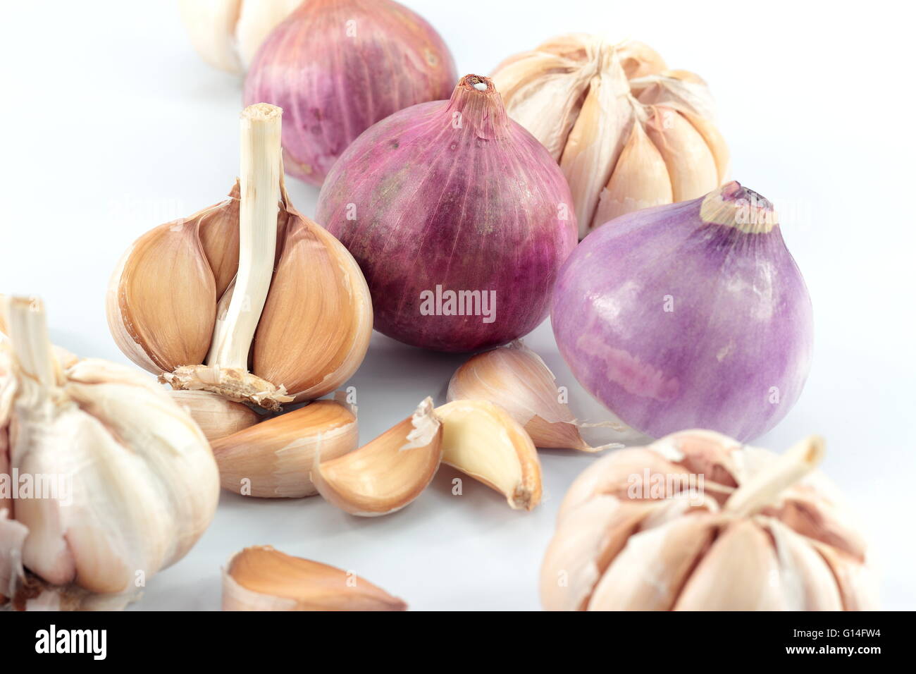 Studio shot of organic garlic and shallots assortment Stock Photo