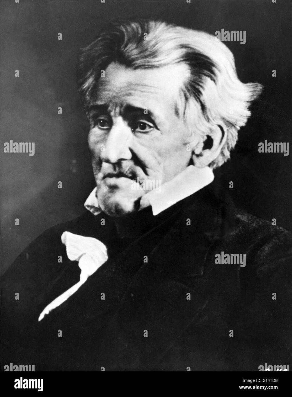 Jackson photographed in 1845.Andrew Jackson (March 15, 1767 - June 8, 1845) was the seventh President of the United States (1829-1837). He was a politician and army general who defeated the Creek Indians at the Battle of Horseshoe Bend (1814), and the Bri Stock Photo