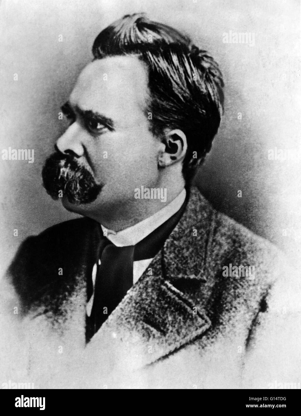 Friedrich Wilhelm Nietzsche (October 15, 1844 - August 25, 1900) was a German philosopher, poet, composer and classical philologist. He wrote critical texts on religion, morality, contemporary culture, philosophy and science. Nietzsche's influence on mode Stock Photo