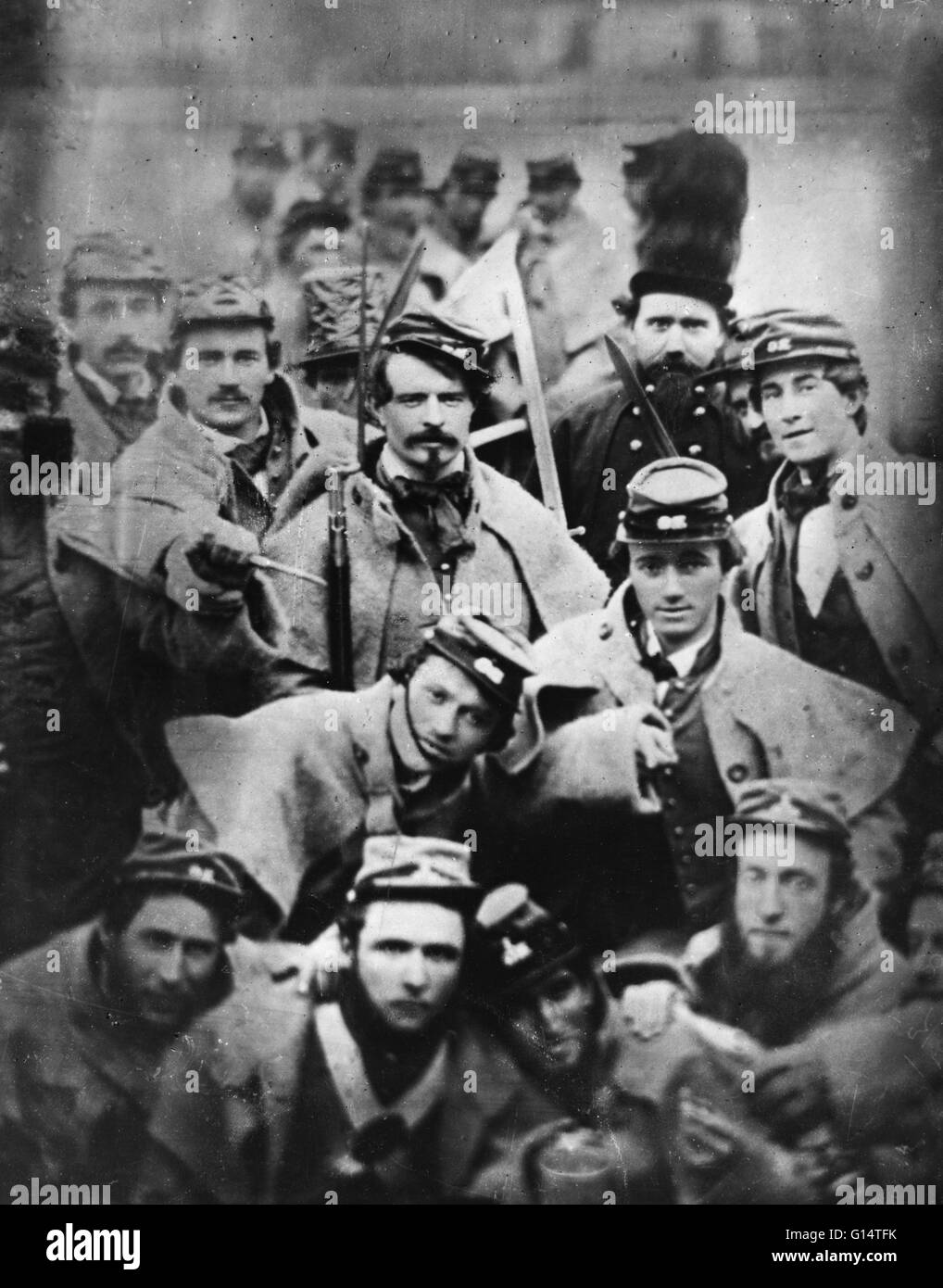 This image is one of the most misidentified photographs published about the Civil War. Usually referred to as. young Confederates off to war, it actually shows members of Company A, First Virginia Infantry, the Richmond Grays, at John Brown's execution in Stock Photo