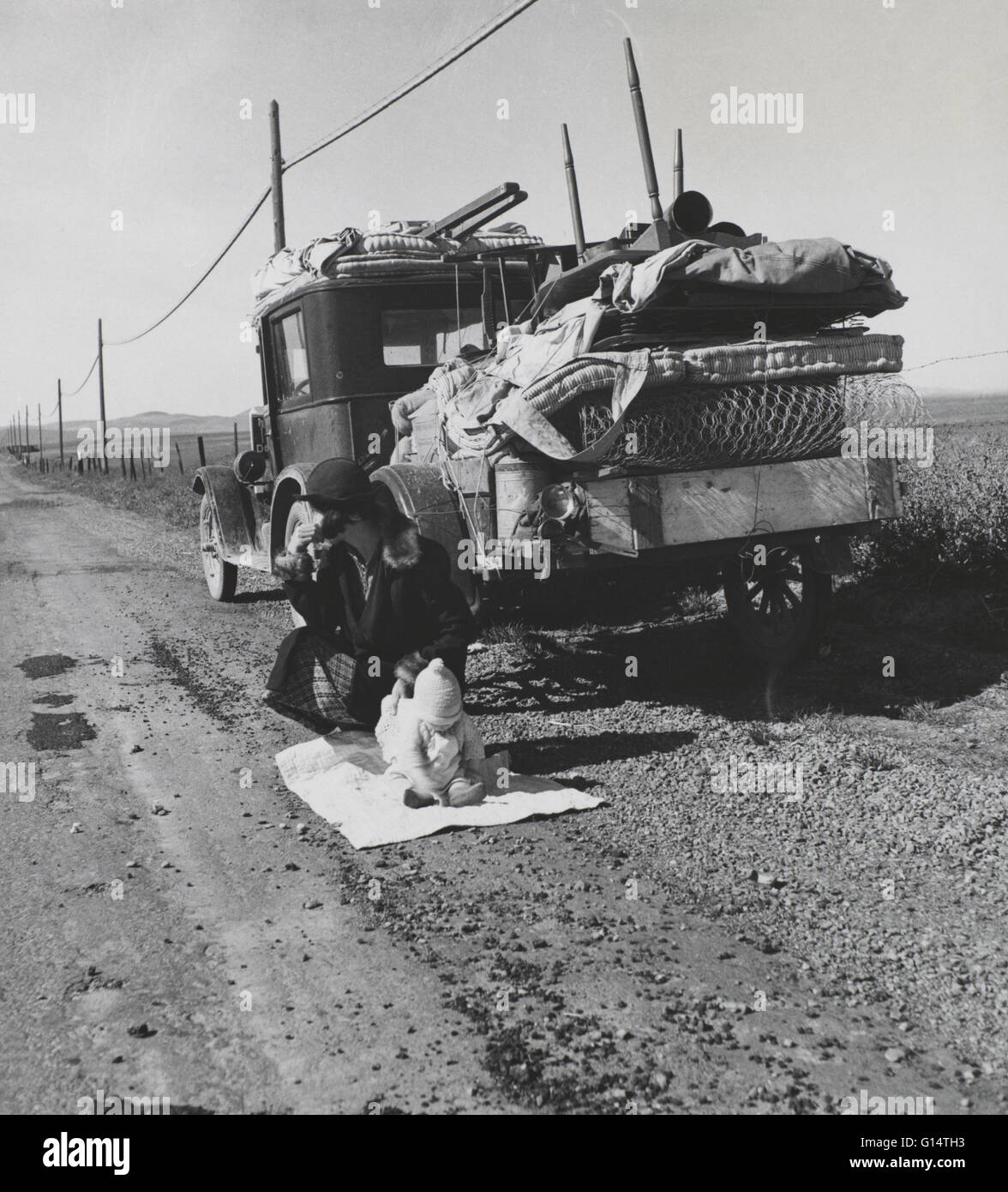 Missouri drought refugee near Tracy, California, photographed by Dorothea Lange in 1937 for the Farm Security Administration. Stock Photo
