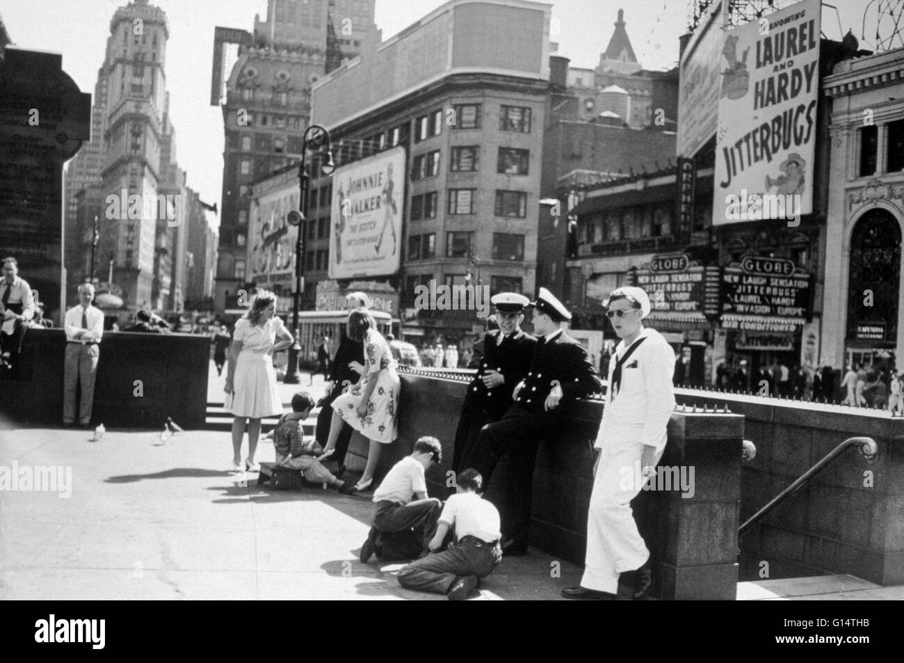 Servicemen in Times Square, 1943. Stock Photo