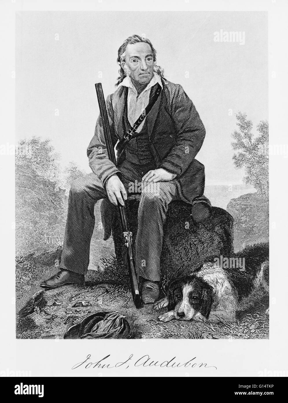 John James Audubon (1785-1851) was a French-American ornithologist, naturalist, and painter. He was notable for his expansive studies to document all types of American birds and for his detailed illustrations that depicted the birds in their natural habit Stock Photo