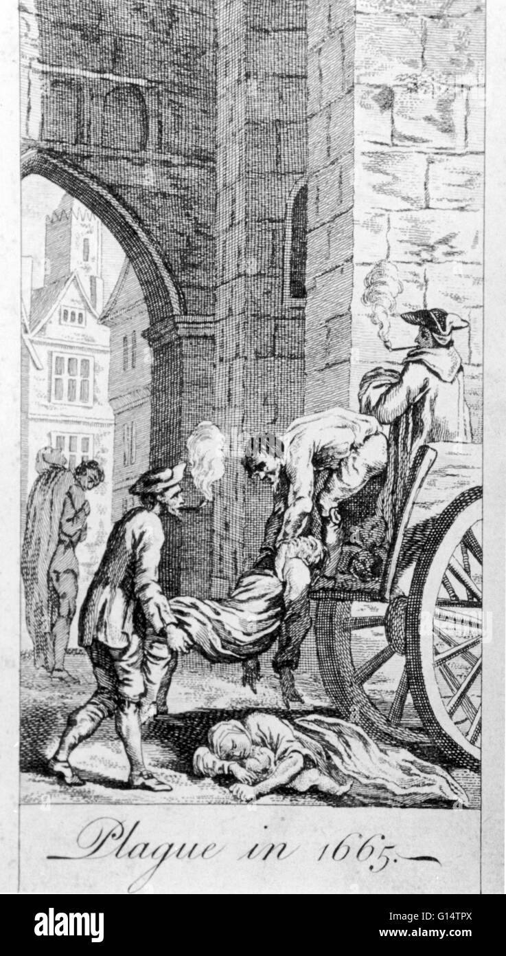 Collecting the dead for burial during the Great Plague of London. The Great Plague (1665-66) was the last major epidemic of the bubonic plague to occur in the Kingdom of England (part of modern-day United Kingdom). The Great Plague killed an estimated 100 Stock Photo