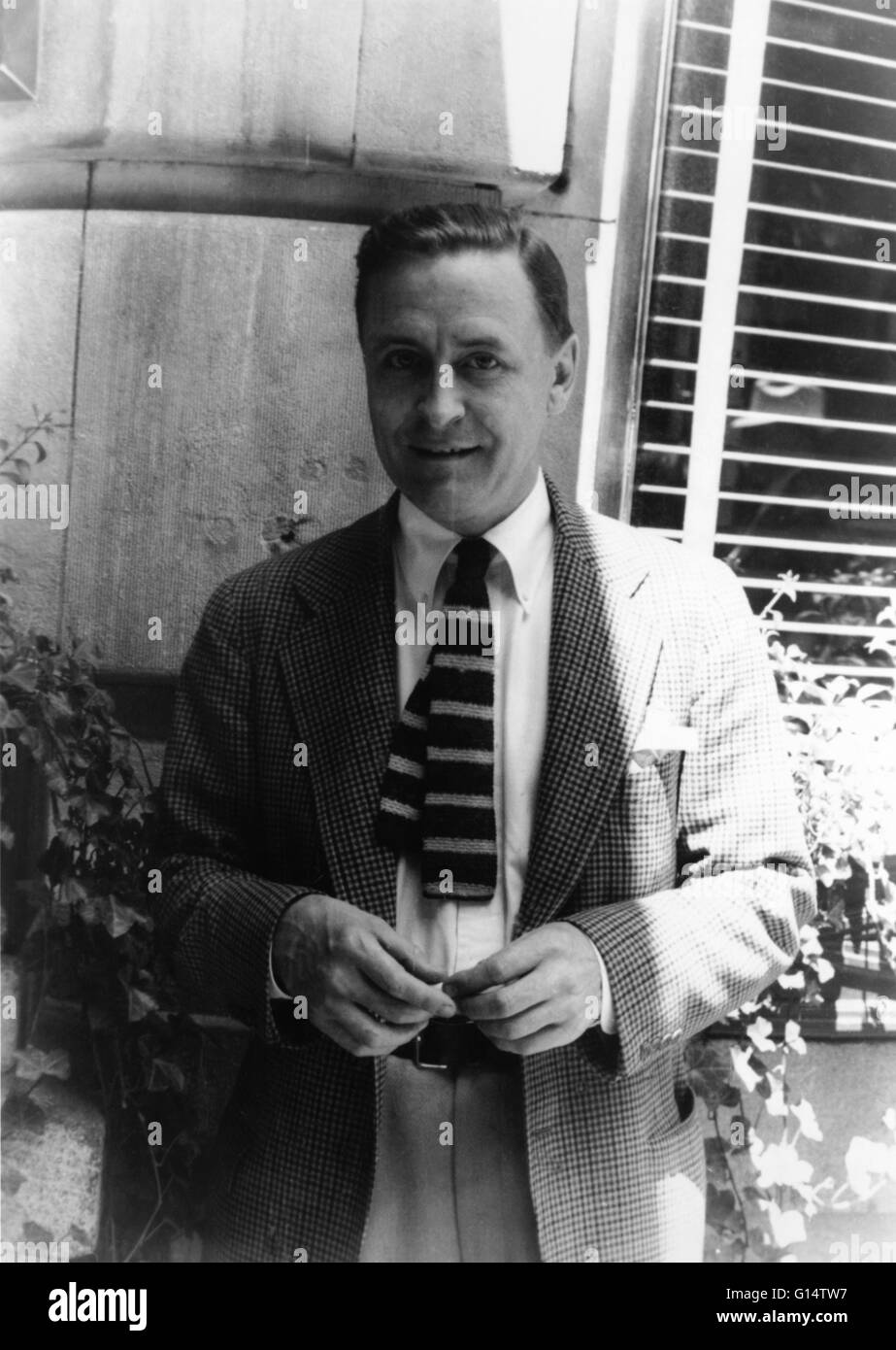 Francis Scott Key Fitzgerald (September 24, 1896 - December 21, 1940) was an American author of novels and short stories who coined the term Jazz Age. Born in 1896 to an upper-middle-class family, he was sent to private schools and briefly attended Prince Stock Photo