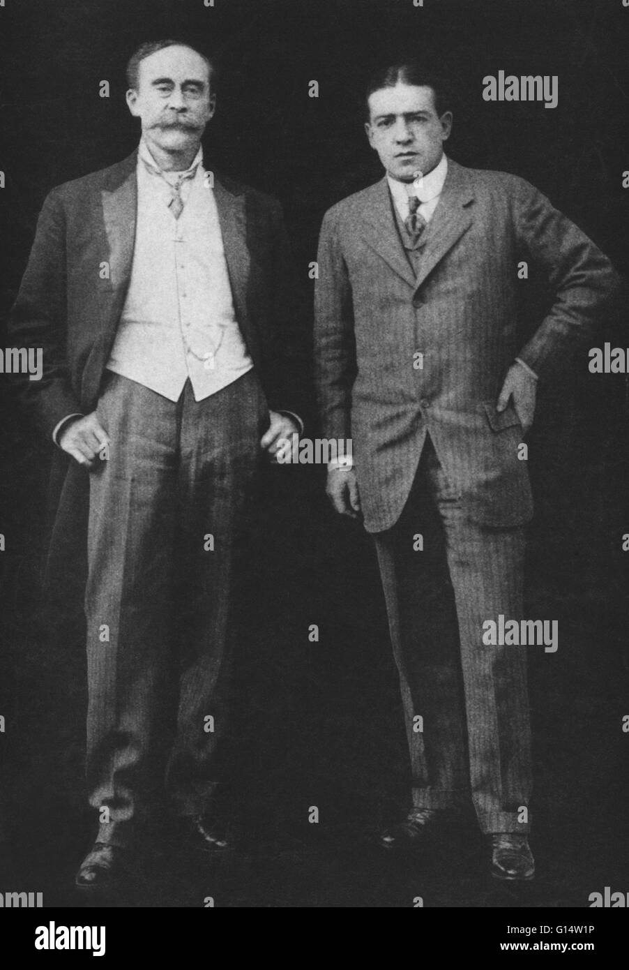 Arctic explorer Robert E. Peary and Antarctic explorer Sir Ernest H.  Shackleton, photographed together in New York City in 1910. Peary claimed  to have been the first to reach the North Pole