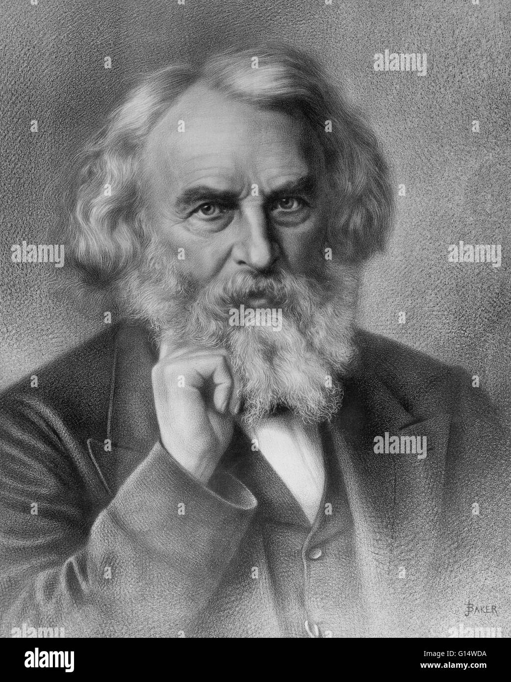 Henry Wadsworth Longfellow (February 27, 1807 - March 24, 1882) was an American poet and educator. He wrote many lyric poems known for their musicality and often presenting stories of mythology and legend. He became the most popular American poet of his d Stock Photo