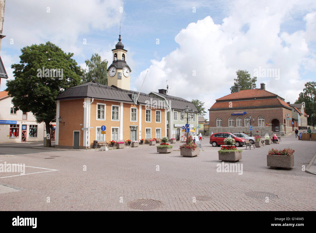 The Town hall at the small square from 1700s Stock Photo