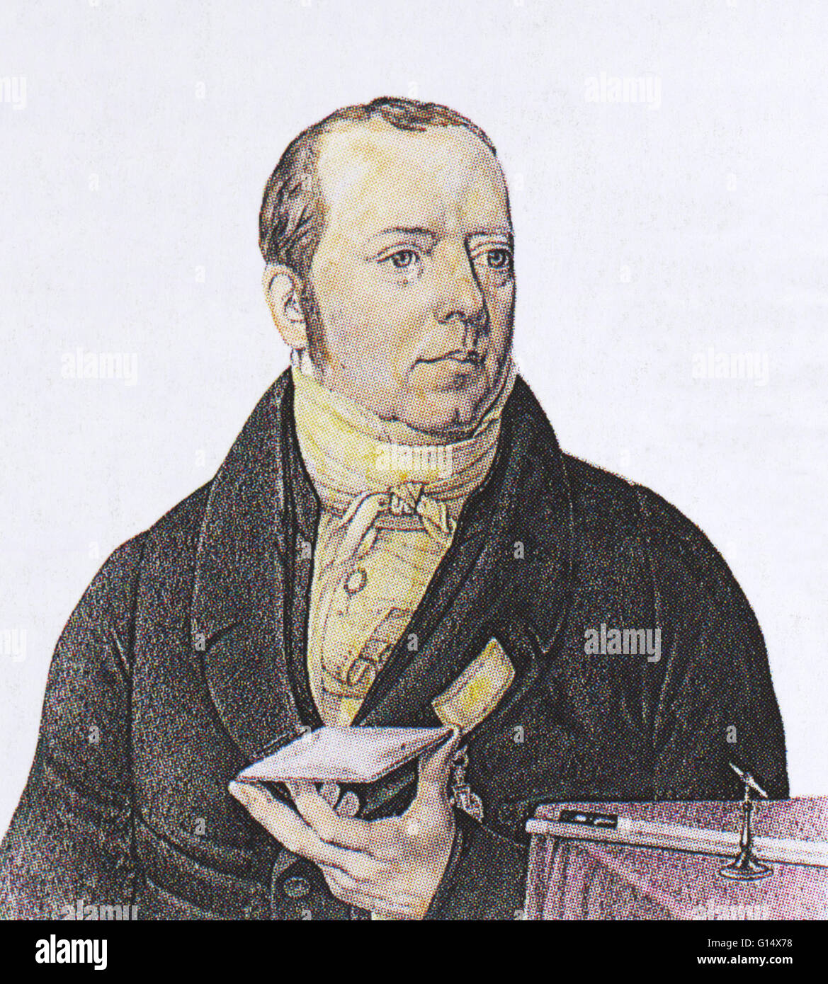 Hans Christian Ørsted (August 14, 1777 - March 9, 1851) was a Danish physicist and chemist who discovered that electric currents create magnetic fields, an important aspect of electromagnetism and leader of the Danish Golden Age (first half of 19th centur Stock Photo