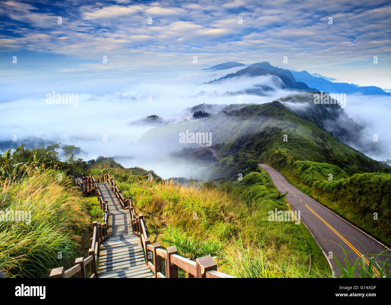 The imageing of beautiful landscapes with green road and nice ...