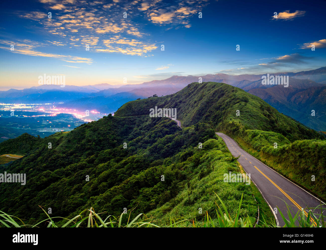 The imageing of beautiful landscapes with green road and nice ...