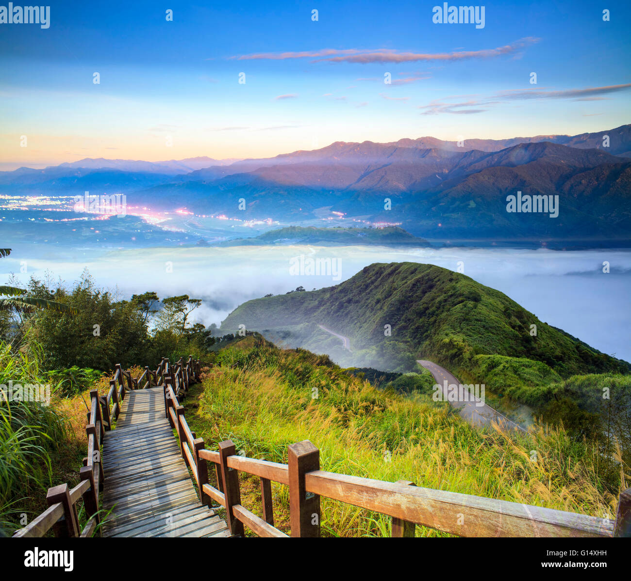 The imageing of beautiful landscapes with green road and nice ...