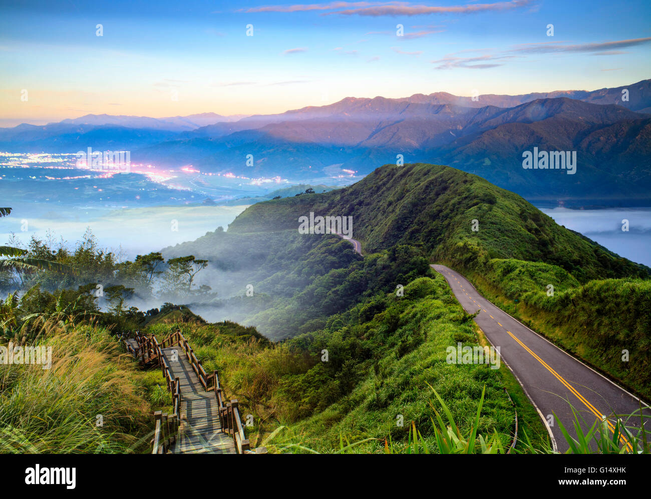 The imageing of beautiful landscapes with green road and nice ...