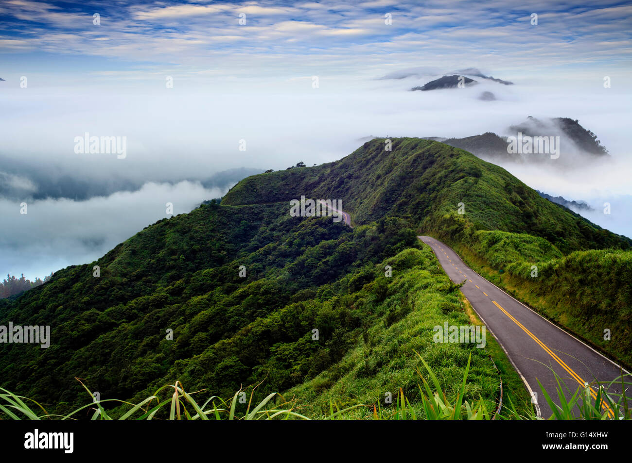 The imageing of beautiful landscapes with green road and nice ...