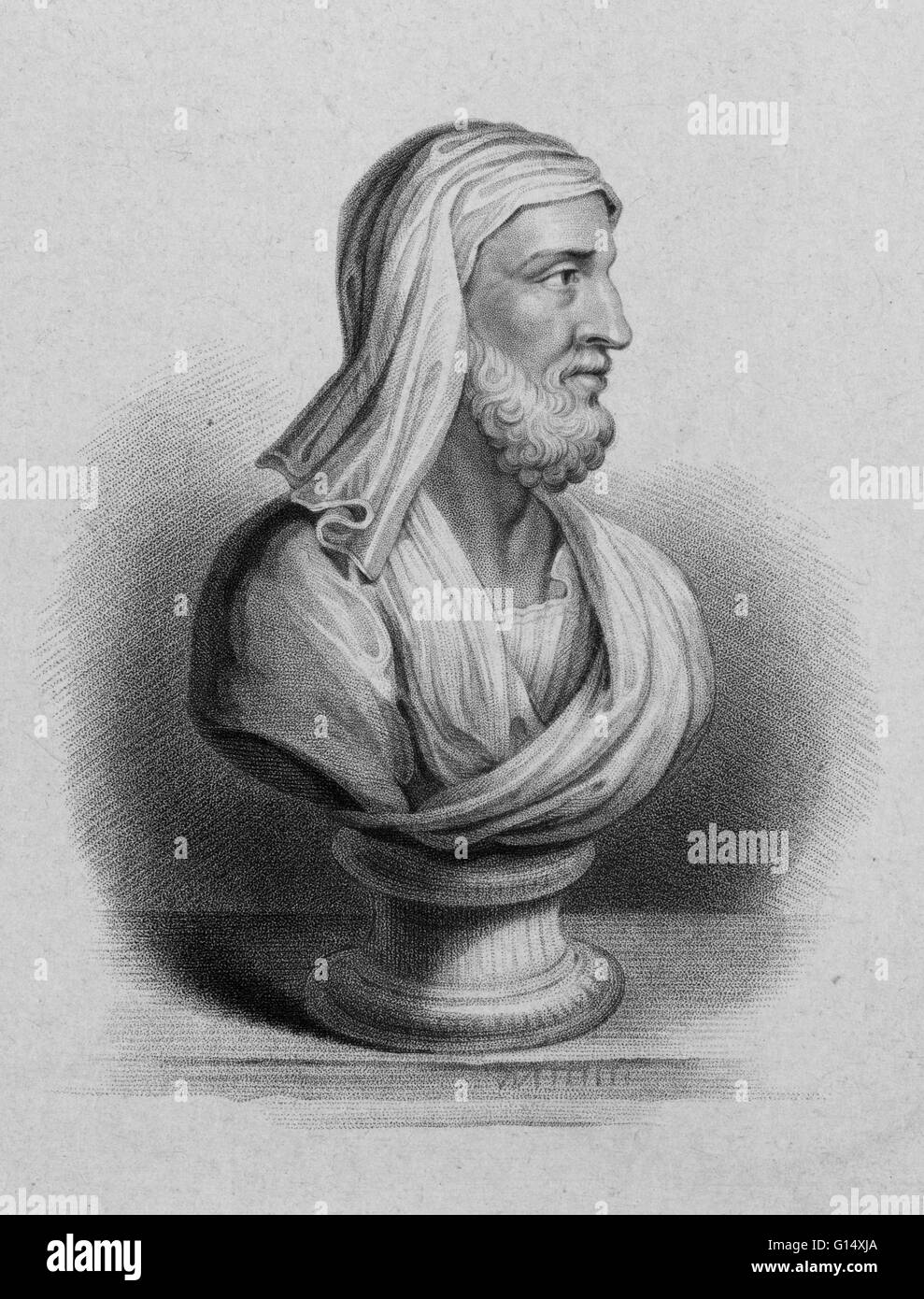 Lucius Mestrius Plutarchus (46-120 AD) was a Greek historian, biographer, essayist, and Middle Platonist known primarily for his Parallel Lives and Moralia. In addition to his duties as a priest of the Delphic temple, Plutarch was also a magistrate in Cha Stock Photo