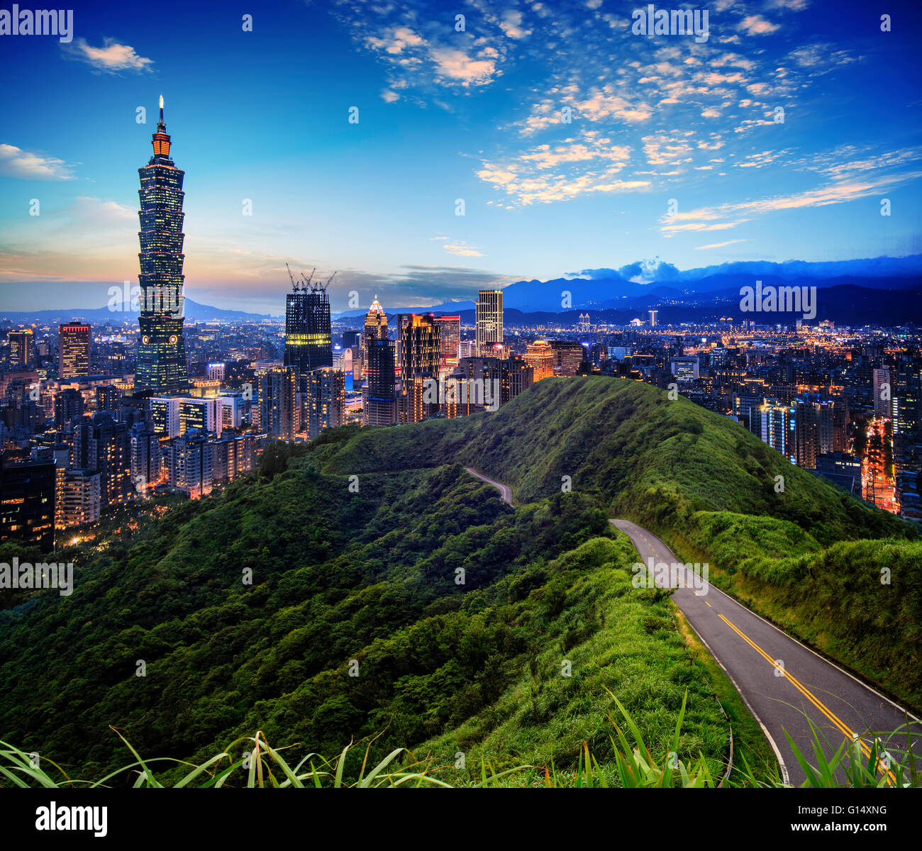 The imageng of skyline of Xinyi District in downtown Taipei, Taiwan