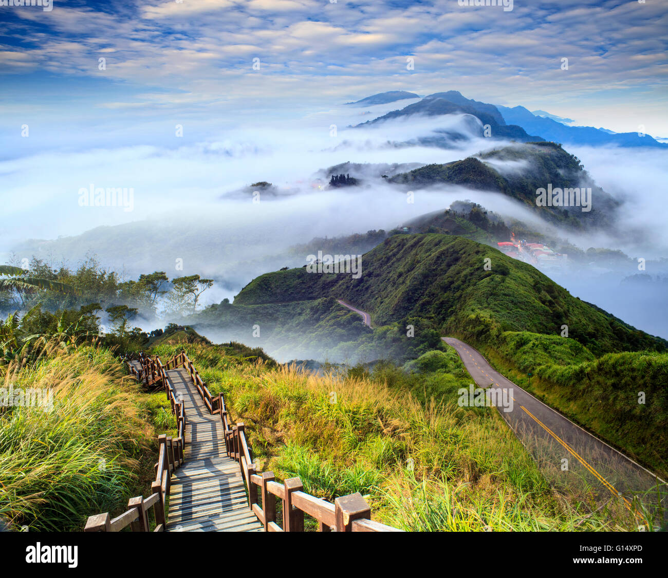 The imageing of beautiful landscapes with green road and nice ...