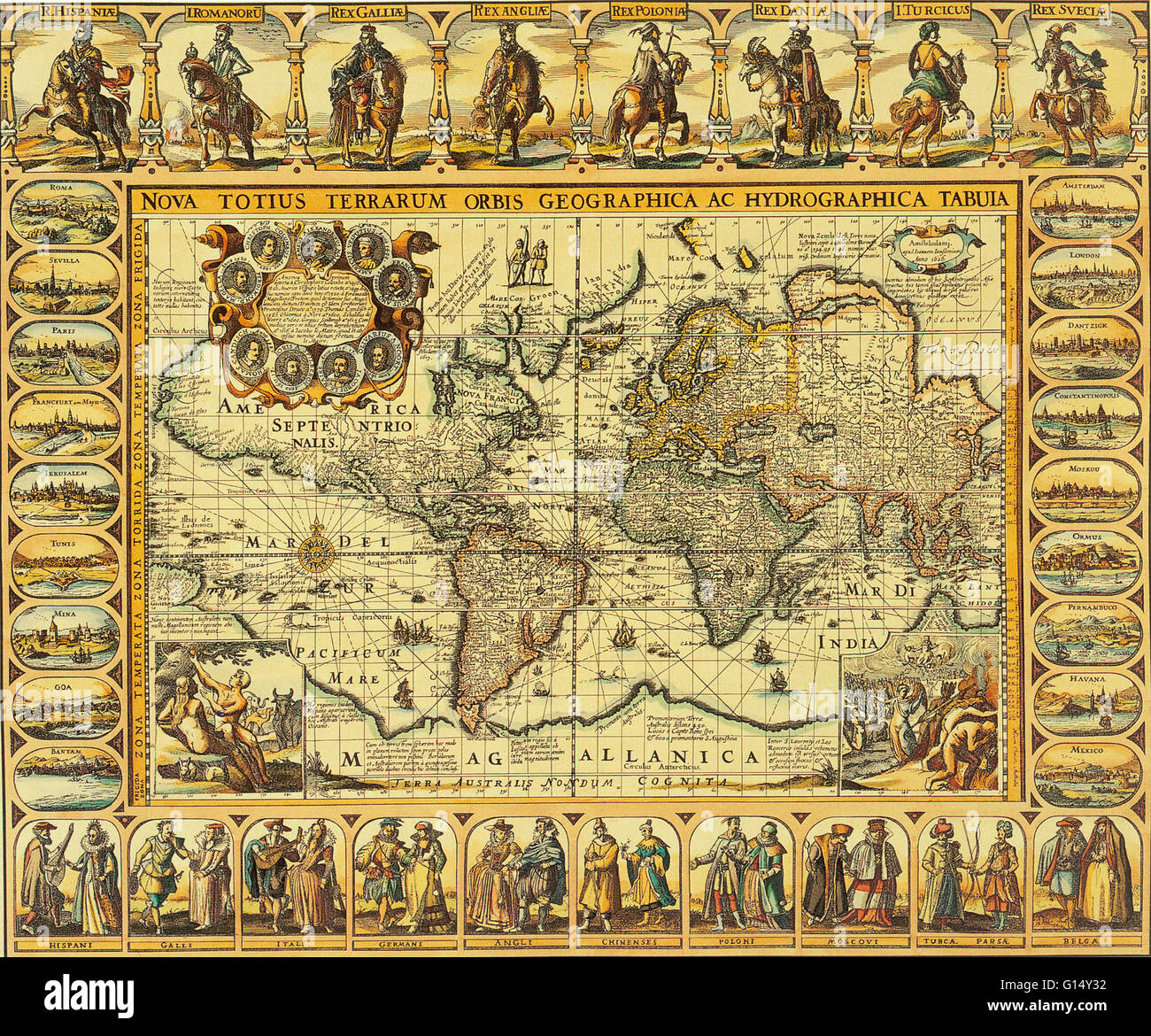 Chart of the world from 1626. 'Nova Totius Terrarum Orbis Geographica ac Hydrographica Tabula.' Engraving by Johannes Janssonius. Stock Photo