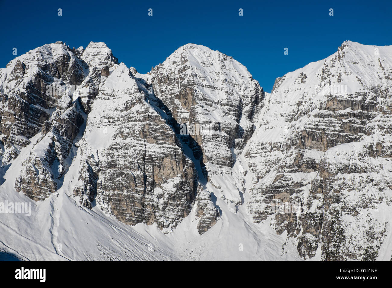 Schlicker seespitze (left) and Ochsenwand (middle) in Stubai valley, Tirol, Austria Stock Photo