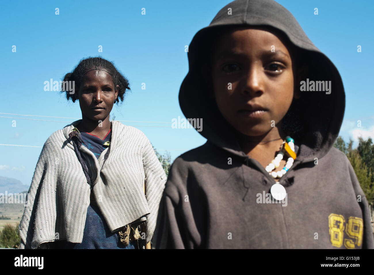 Blind woman + boy accompanying her ( Ethiopia) Stock Photo