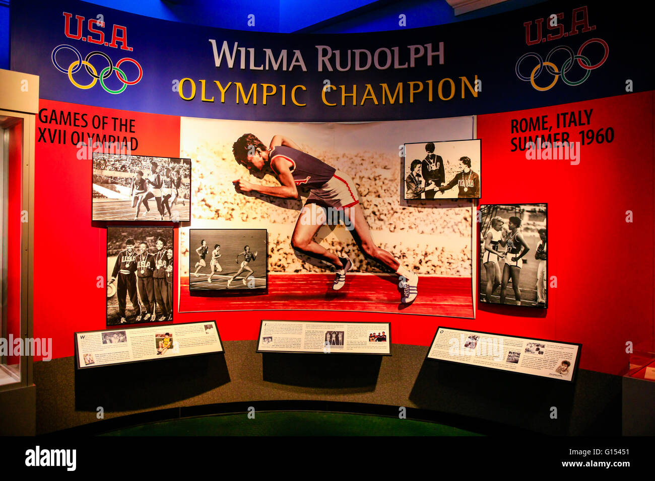 The Wilma Rudolph Olympic Champion exhibit at the Customs House museum in Clarksville, Tennessee Stock Photo
