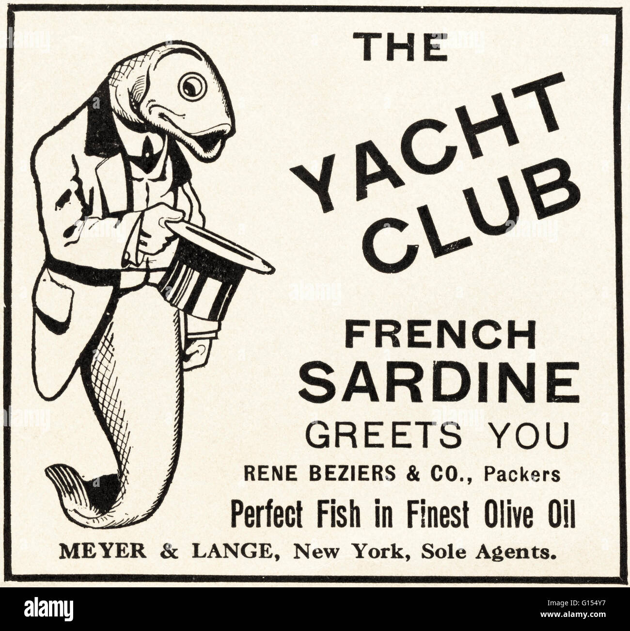 Original old vintage American magazine advert from the Edwardian era dated 1910. Advertisement advertising The Yacht Club French Sardine Stock Photo