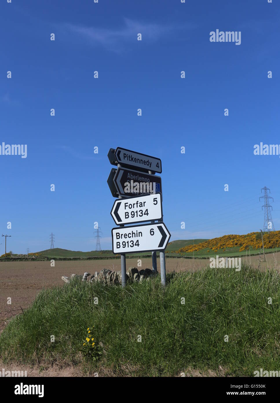 Sign for Aberlemno Sculptured Stones, Forfar and Brechin Scotland  May 2016 Stock Photo