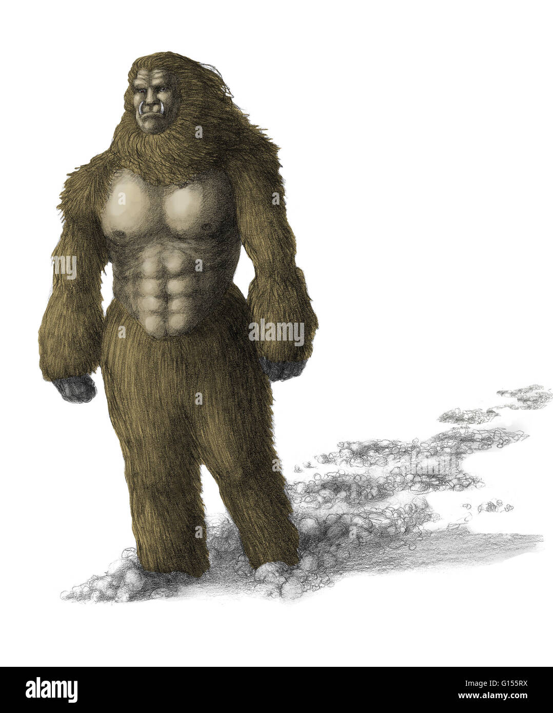 An illustration of Yeti or the Abominable Snowman. Yeti is an ape-like cryptid that supposedly inhabits the Himalayas. Stock Photo
