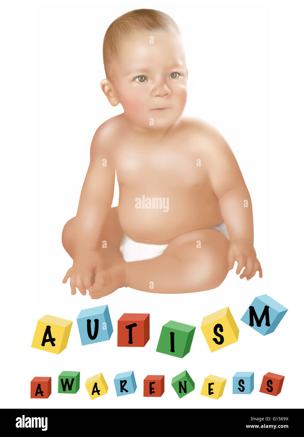 Conceptual illustration of a baby with autism. Stock Photo