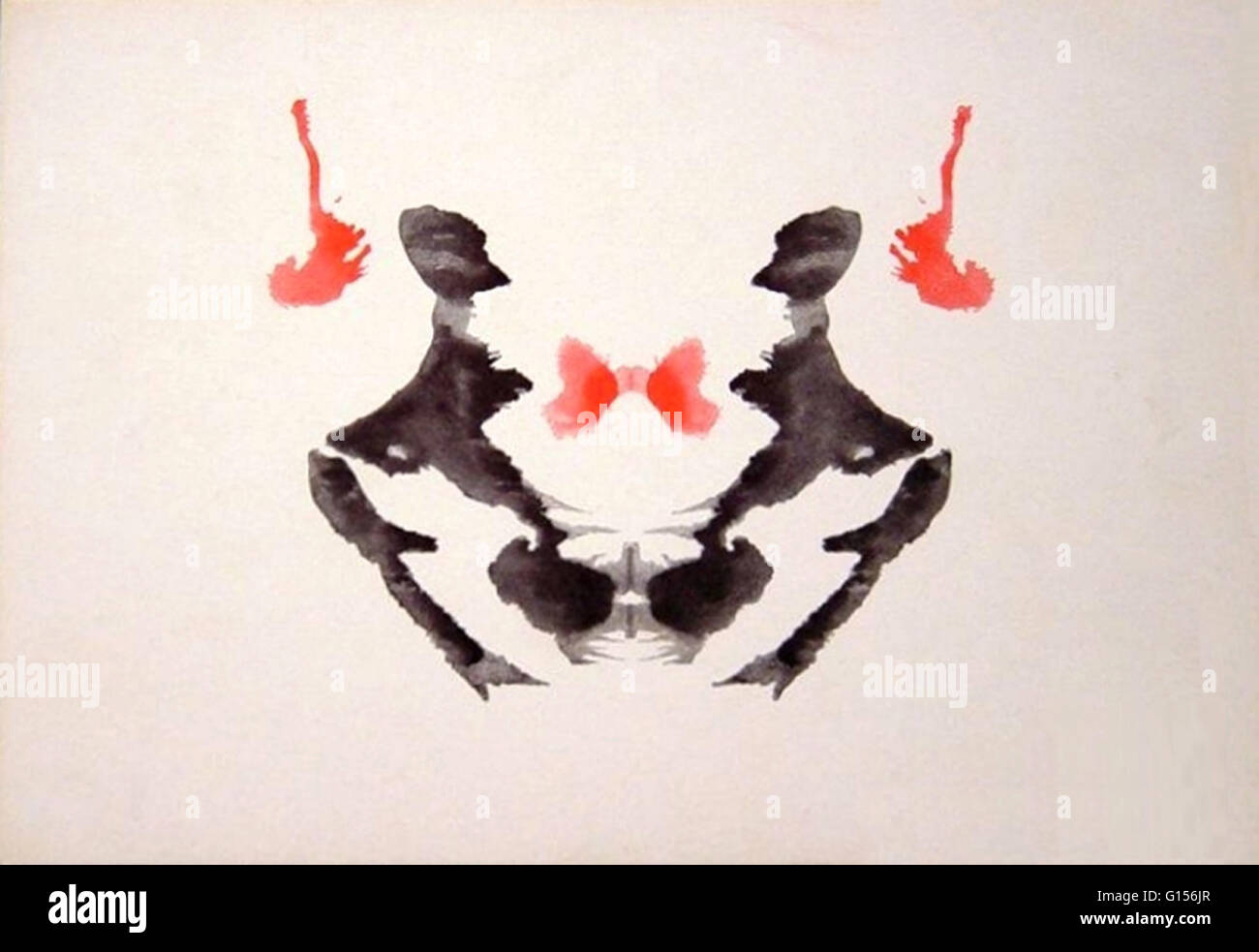 Third card featured in the Rorschach test, a psychological test in which a patient's perceptions of and responses to a series of abstract inkblots are recorded and analyzed by a psychologist. Developed in the 1920s, it is still among the most widely-used Stock Photo