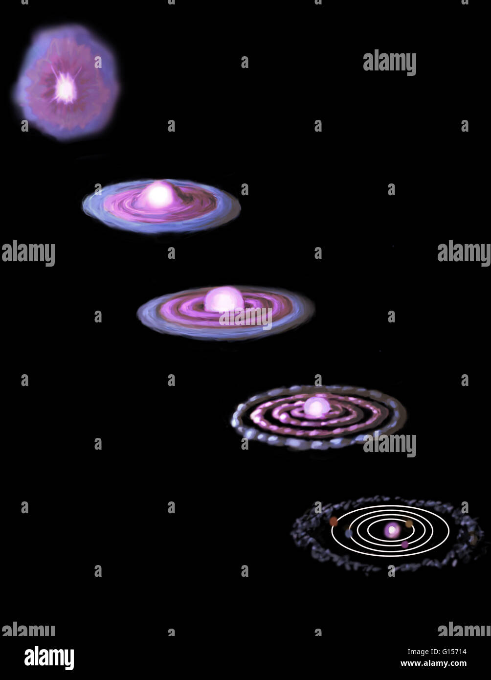 Artwork Showing Stages In The Formation Of The Solar System