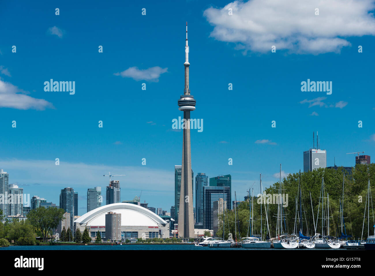 City skyline from a channel at Toronto Island Park, Toronto, Ontario, Canada. Stock Photo