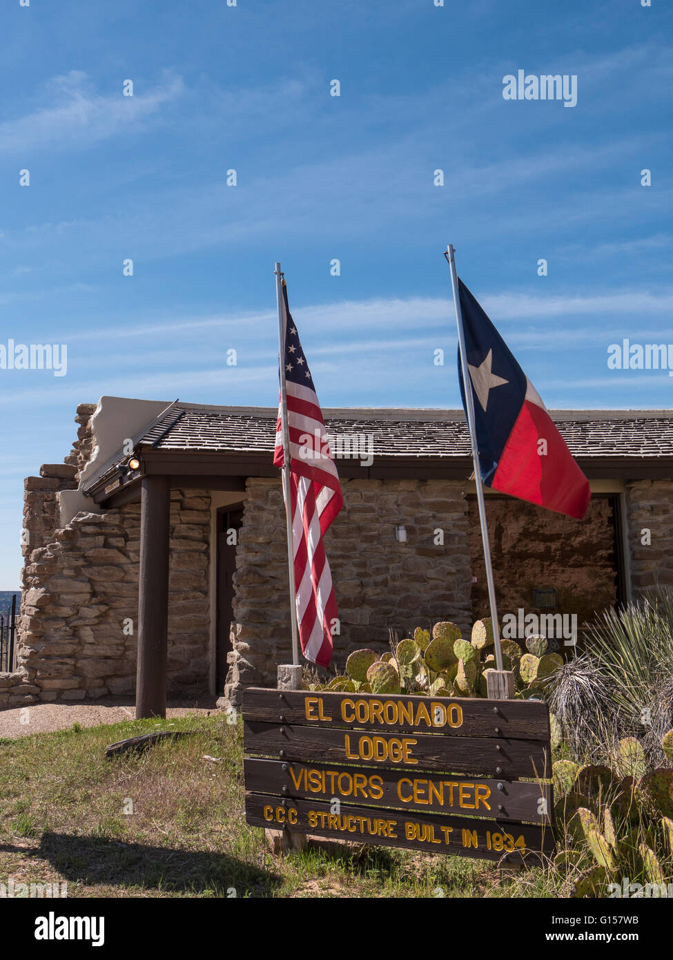 CCC-built El Coronado Lodge Visitors Center, Palo Duro State Park, Texas. Stock Photo