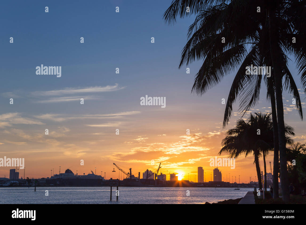 PORT OF MIAMI SKYLINE BISCAYNE BAY MIAMI FLORIDA USA Stock Photo